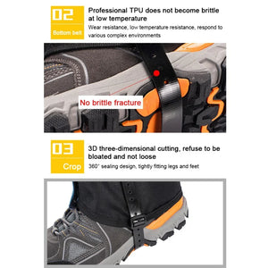TPU strap running under a hiking boot to hold the gaiter down