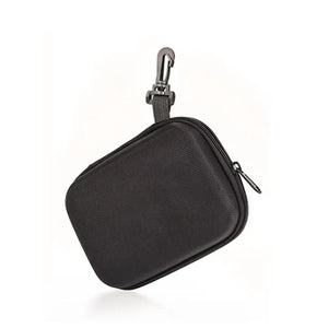 Closed black zip lure case with a plastic clip