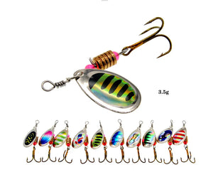 Inline spinner lure weighing 3.5 g, with a row of ten spinners in different colors