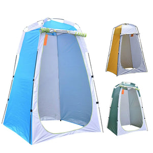 HideAway privacy tent in blue, with smaller yellow and green versions beside it