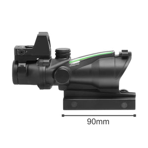 TwinAim scope side view; rail mount base about 90mm long