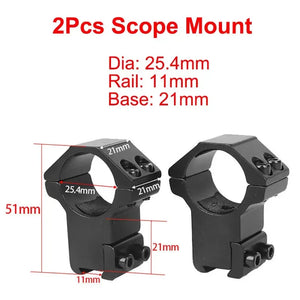 SteadyRing size chart: 1 inch (25.4mm) tube, 11mm dovetail rail, 21mm base, 51mm tall