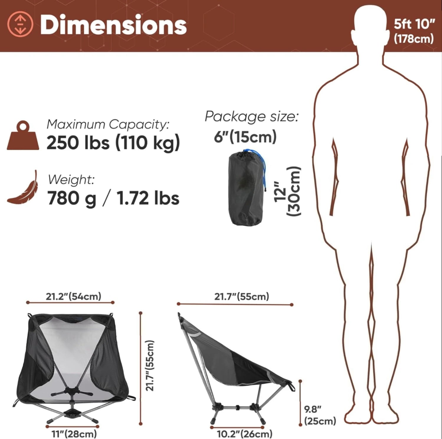 Grey ultralight backpacking chair with packed stuff sack