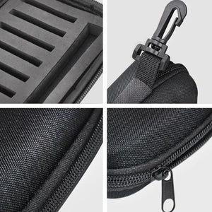 Close-ups of the lure case zipper, clip and fabric