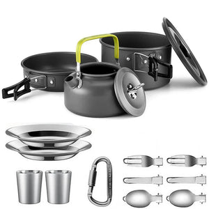 Black-handle 2-person set with 250 ml cups, plates and folding utensils