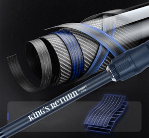 Close-up of the carbon blank layers on the travel fishing rod