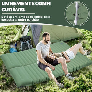 Snaps on each side join two pads; couple on two green pads by a tent