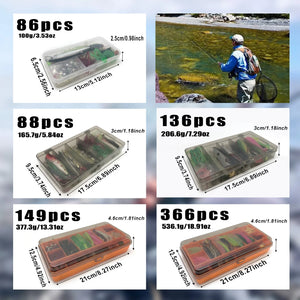 Box sizes and weights for the 86, 88, 136, 149 and 366 piece lure kits