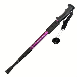 Purple RidgeWalk trekking pole folded short, with grip, foam, wrist strap and small basket