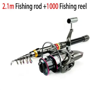 2.1 m telescopic rod with 1000 spinning reel, rod and reel combo