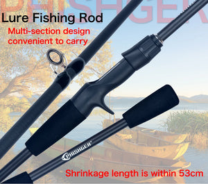 Travel fishing rod in short sections, packed length about 21 inches