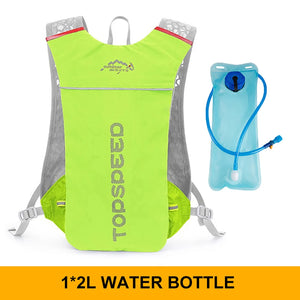Fluorescent green hydration vest with a 2L water bladder