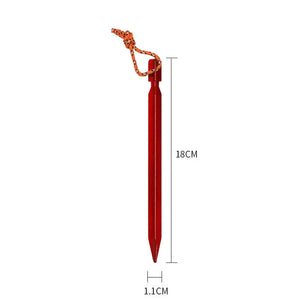 Red Y-beam tent stake size: 18 cm long, 1.1 cm wide