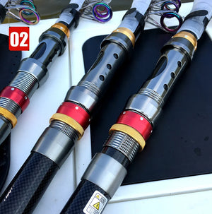Close-up of telescopic rod reel seat and grip