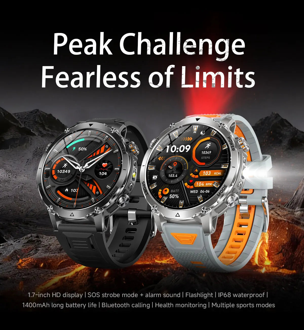 NatureTactic BeaconMax smartwatch on a man's wrist, variant row 41