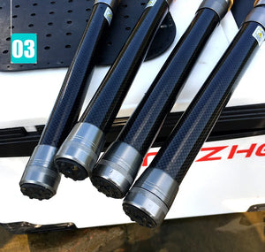 Close-up of carbon fiber telescopic rod butt caps