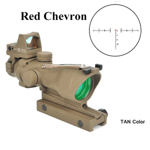 TwinAim scope in tan with red chevron aim mark