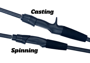 Casting and spinning reel seats on the travel fishing rod, side view
