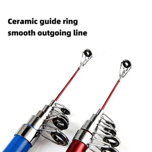 Ceramic guide rings on blue and red telescopic fishing rods