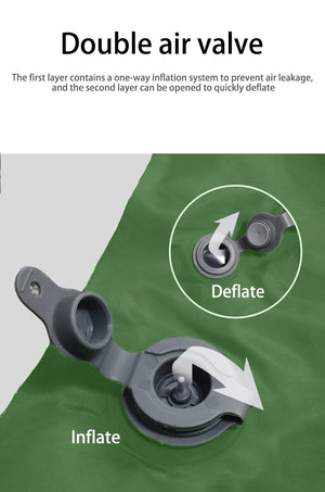 Inflate and deflate valves on a green pad
