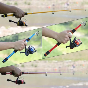 Anglers casting telescopic spinning rods by the water