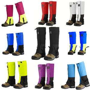 DriftPeak leg gaiters shown in nine colors, each pair on hiking boots