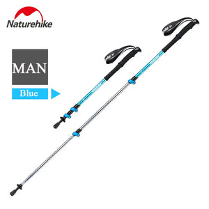 Blue SummitStep trekking pole, shown short and at full length