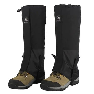 Black DriftPeak leg gaiters on hiking boots