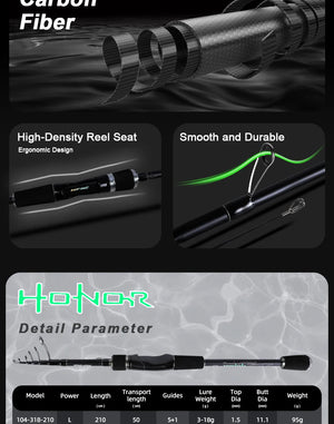 Carbon fiber, reel seat and guide ring details of the telescopic fishing rod
