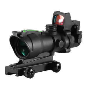 TwinAim 4x32 scope in black with green fiber strip and small red dot on top