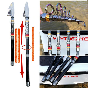 How to open and close the telescopic rod, with guide and rod butt close-ups