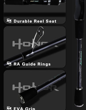 Reel seat, guide rings and EVA grip on the telescopic fishing rod