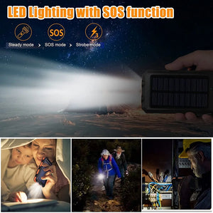 TrailCell power bank flashlight beam at night, with steady, SOS and strobe light modes