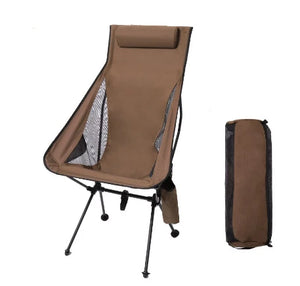 Brown high back camping chair with carry bag