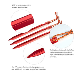 Y-beam stake close-ups: three fins, pointed tip and reflective pull cord