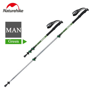 Green SummitStep trekking pole, shown short and at full length