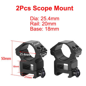 SteadyRing size chart: 1 inch (25.4mm) tube, 20mm Picatinny rail, 18mm base, 50mm tall