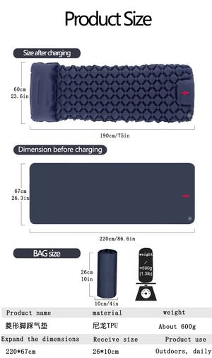 Size chart for the navy 1 person pad