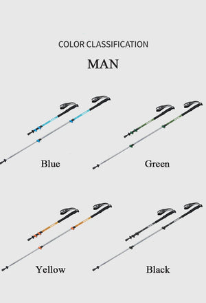 Trekking pole colors: blue, green, yellow and black