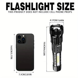 Size drawing: about 16.6 cm long and 4.2 cm head next to a phone