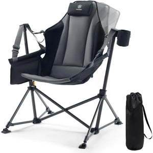 TrailLounge padded hammock camping chair in black with cup holder and carry bag