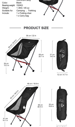 Camping chair size panel for both styles