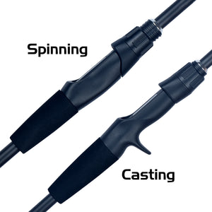 Spinning and casting reel seats on the travel fishing rod