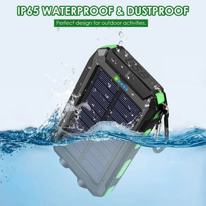 Green TrailCell solar power bank splashing into water