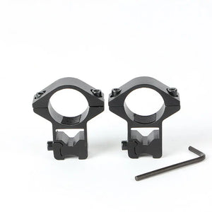 Pair of SteadyRing dovetail rings with a hex key on a white background