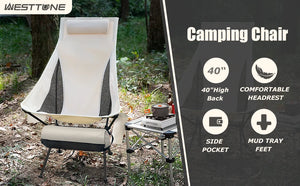 High back chair with headrest, side pocket and mud feet