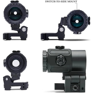 SwiftSight magnifier on its flip-to-side mount, shown from four angles