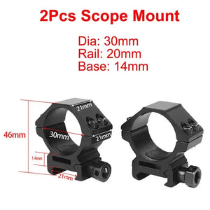 SteadyRing size chart: 30mm tube, 20mm Picatinny rail, 14mm base, 46mm tall