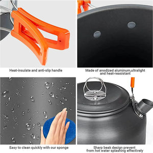 Heat-insulated grip, anodized aluminum, wipe-clean surface and kettle spout