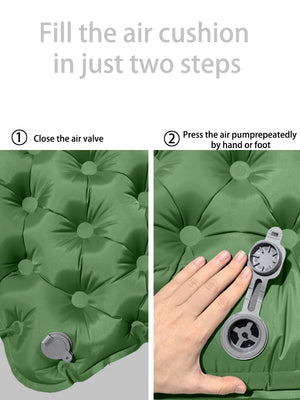 Two steps: close the valve, then press the pump by hand or foot